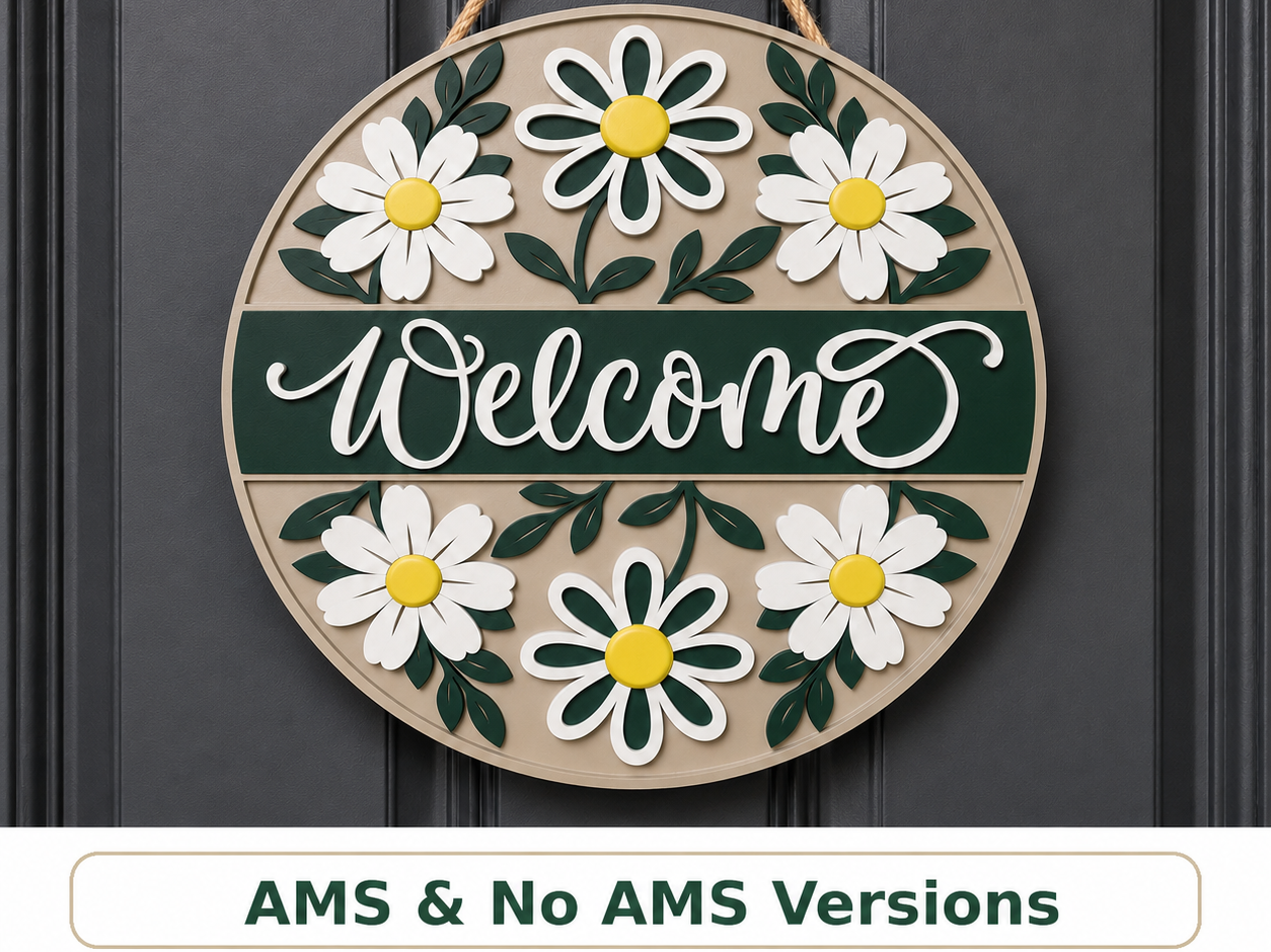 Layered Daisy Welcome Door Sign