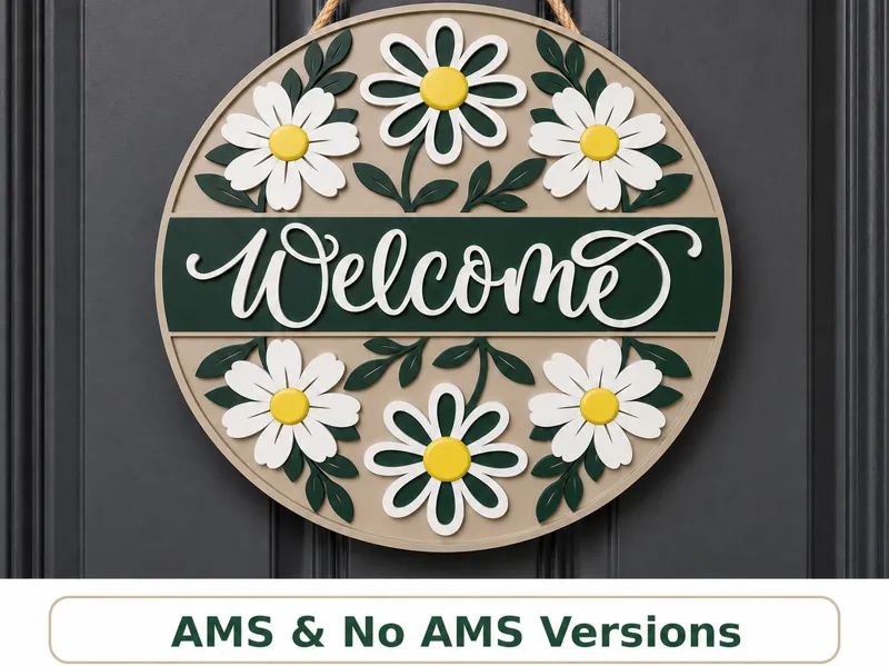 Layered Daisy Welcome Door Sign