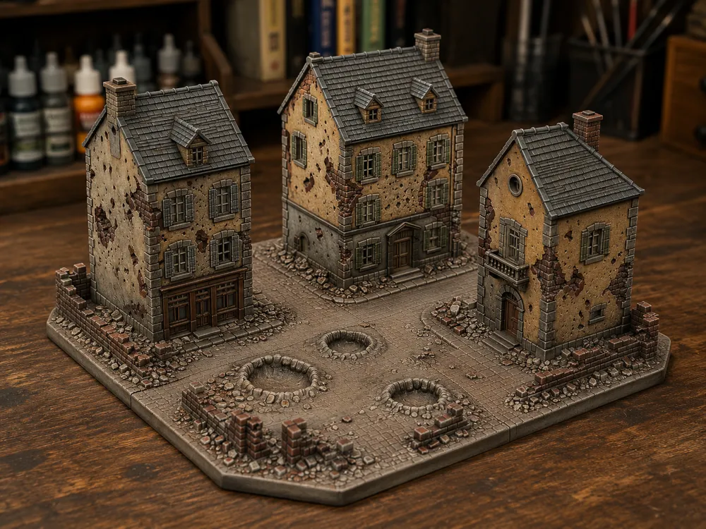 Escenografía en miniatura: Diorama 001 WWII – Città Europea in Rovina 1:100. Referencia del modelo original.