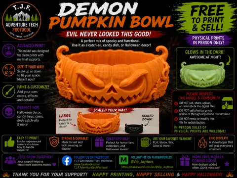 Adorno temático: Demon Pumpkin Candy dish Catch all — referencia de MakerWorld
