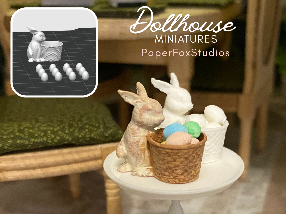 Dollhouse miniature: Easter bunny and eggs