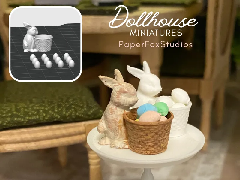 Dollhouse miniature: Easter bunny and eggs