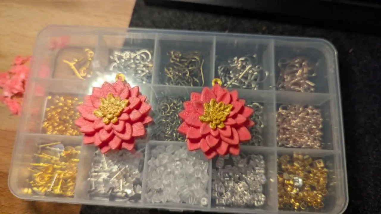 Golden Dahlia Blossom Earrings view 2