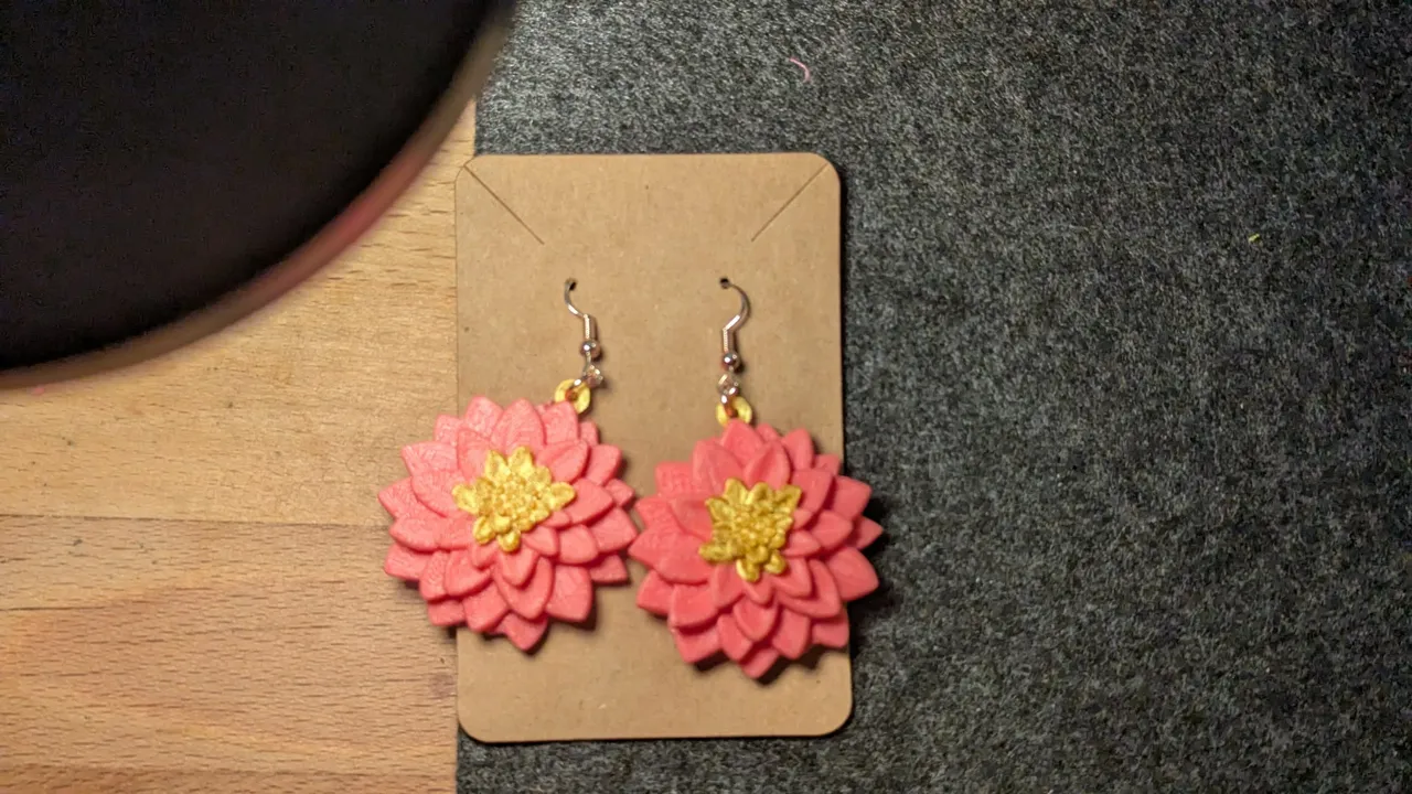 Golden Dahlia Blossom Earrings view 3