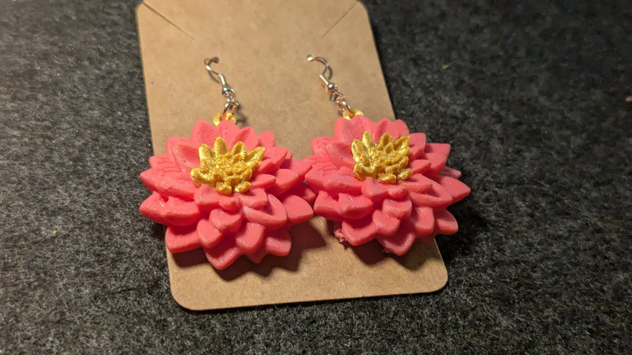 Golden Dahlia Blossom Earrings view 4