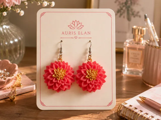 Golden Dahlia Blossom Earrings