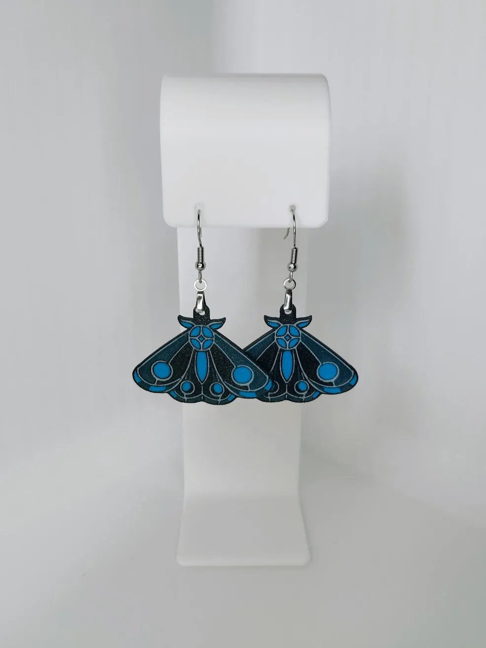 Blue Moth Earrings – 3D Printed Jewelry view 2
