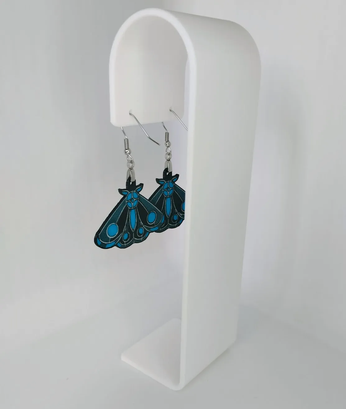 Blue Moth Earrings – 3D Printed Jewelry view 3