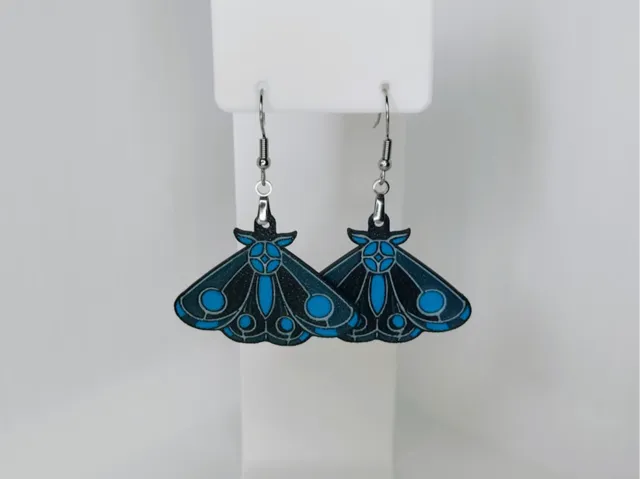 Blue Moth Earrings – 3D Printed Jewelry