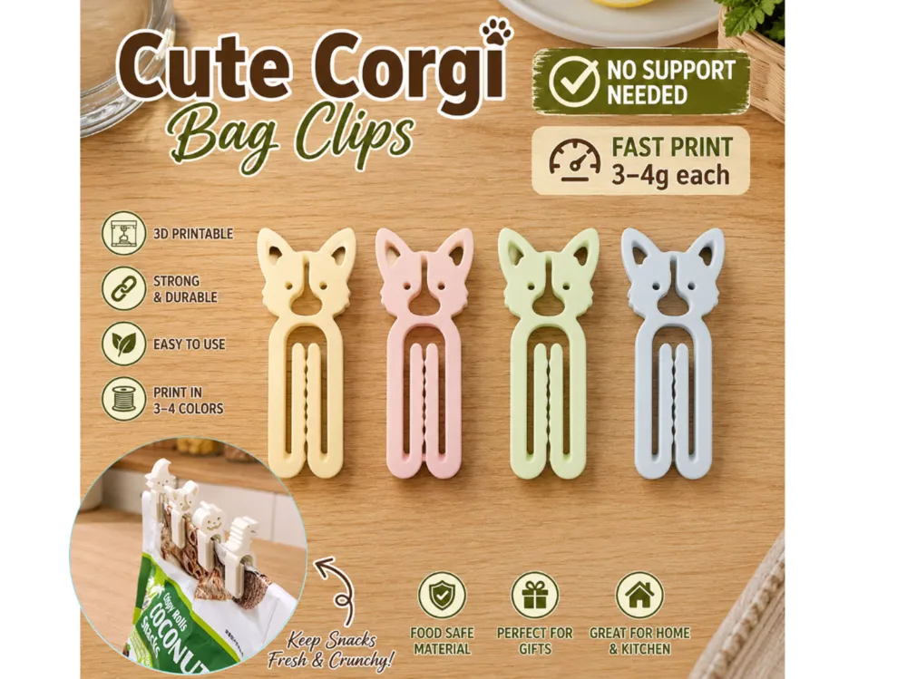 Clip o pieza de sujeción: Corgi Dog Cute Animal Bag Clips – Paper Clip Fast. Referencia del modelo original.