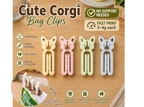 Clip o pieza de sujeción: Corgi Dog Cute Animal Bag Clips – Paper Clip Fast — referencia de MakerWorld