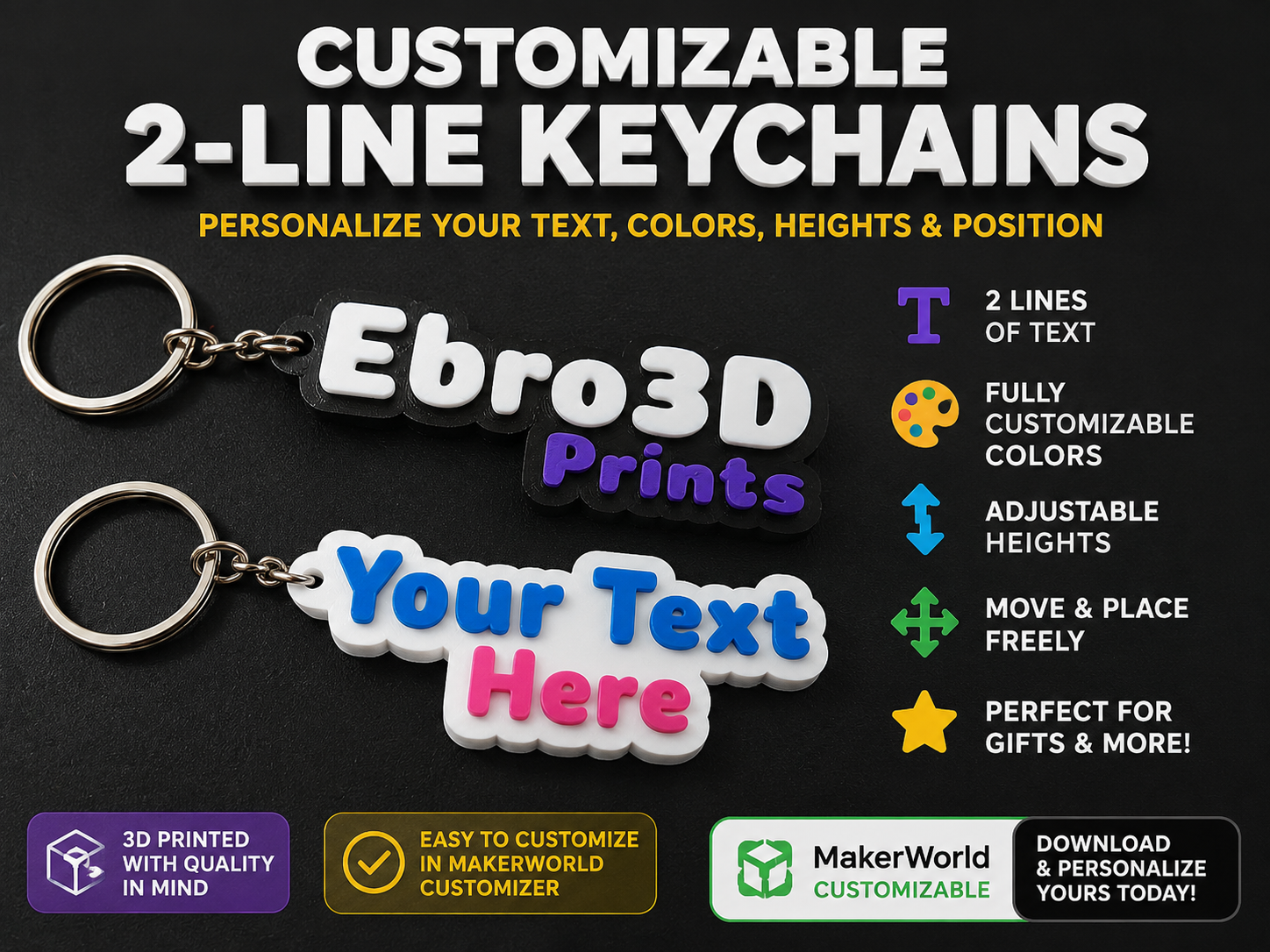 Customizable Two Line Name Keychain