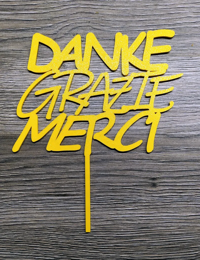 Cake-Topper Danke Grazie Merci