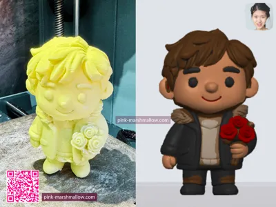 Boy Holding Flower Bouquet Figurine