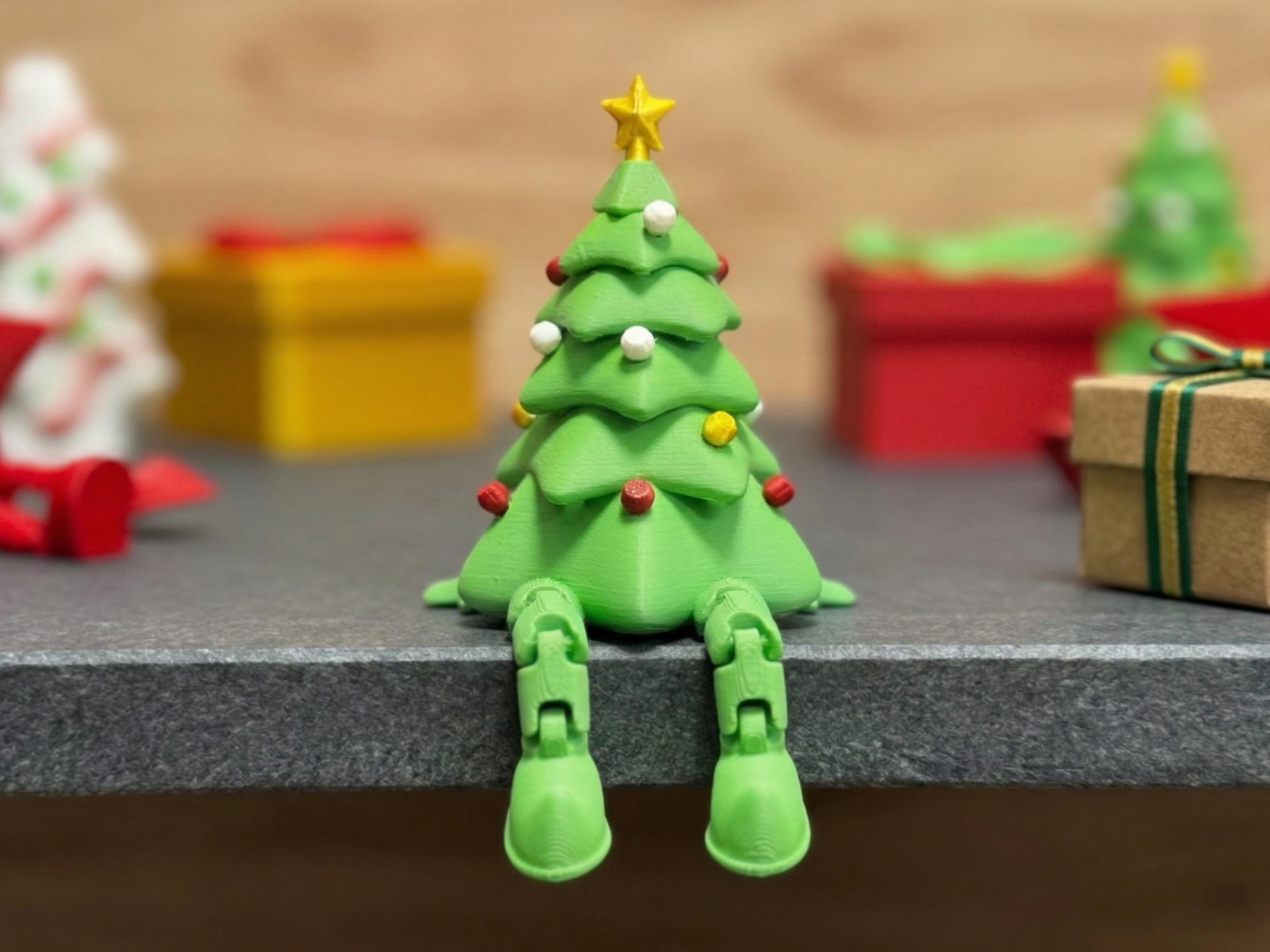 Christmas tree with ornament, hands, flexible legs