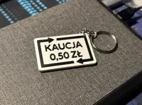 Text "KAUCJA 0,50 ZŁ" with slot for NFC tag