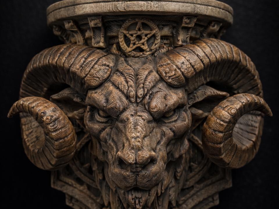 Occult Ram Head Corbel — Arcane Gothic Shelf