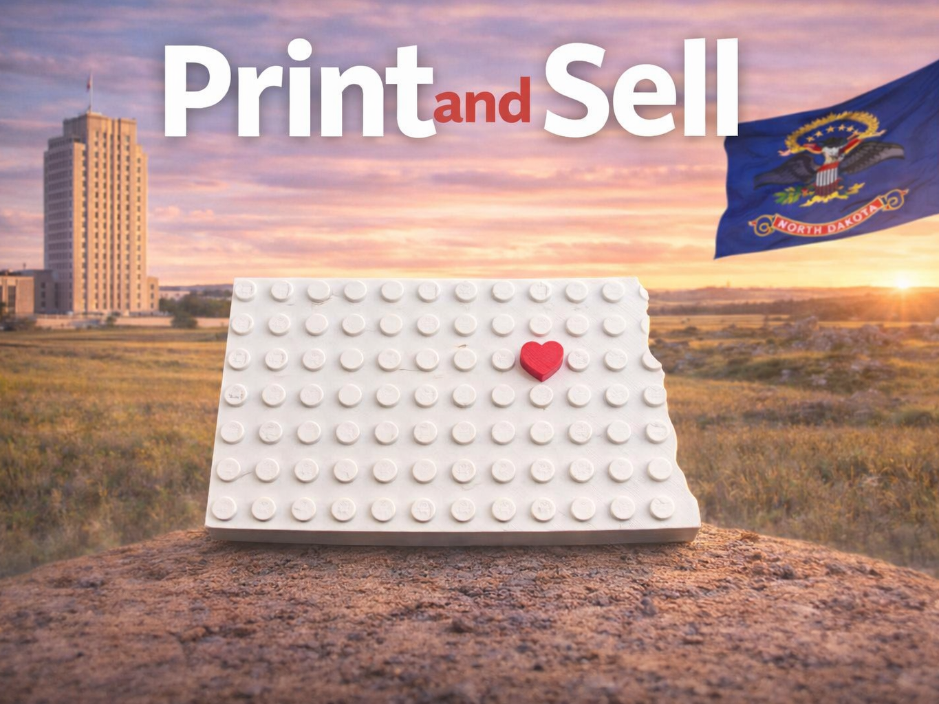 North Dakota State Brick magnet with movable heart