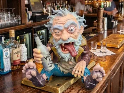 Garden gnome, Homeless Man with Vodka, alcoholic
