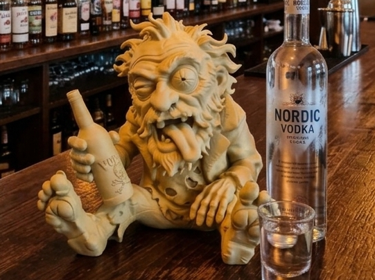Garden gnome, Homeless Man with Vodka, alcoholic