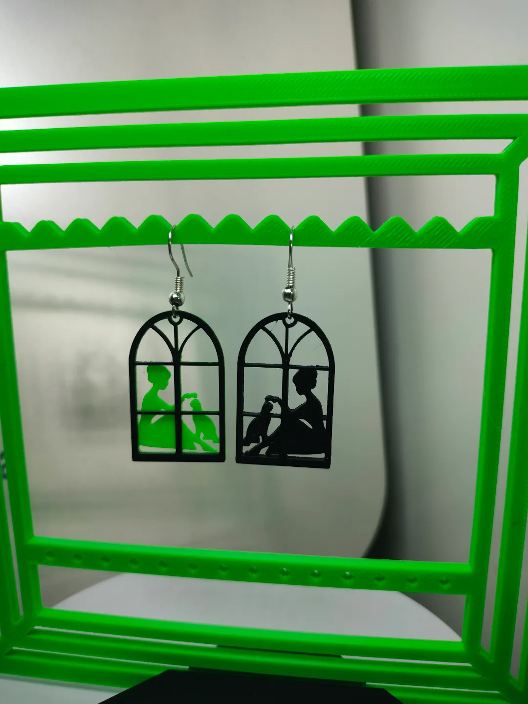 woman with a cat in the window - earrings view 2