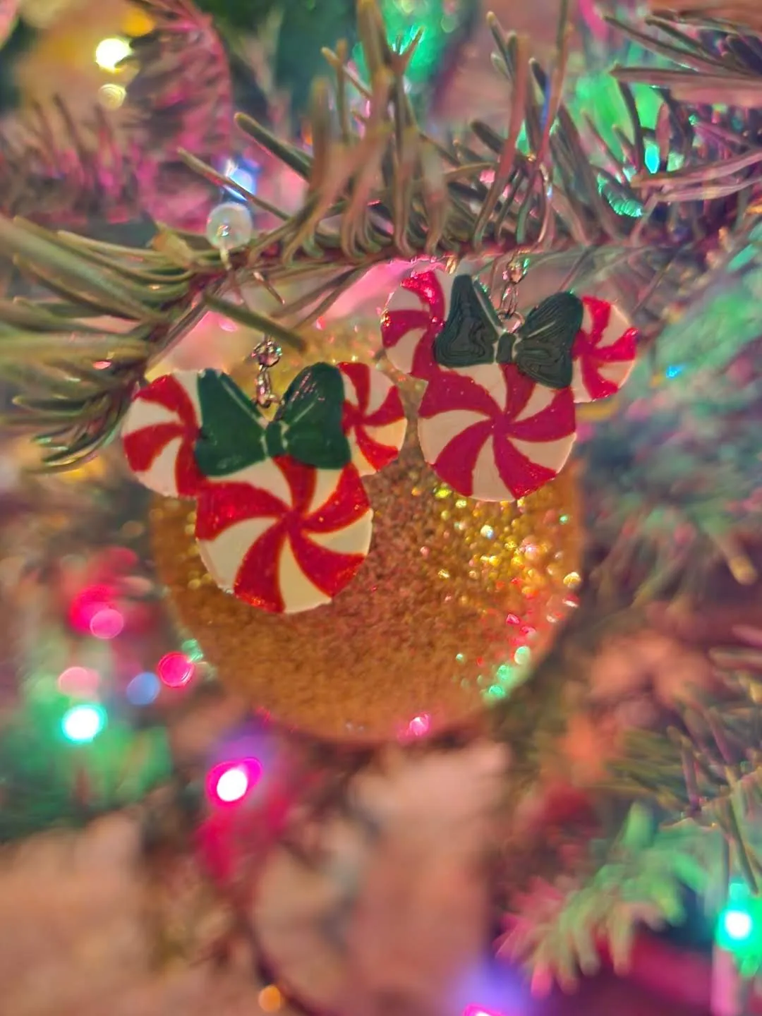 Disney Christmas Peppermint Minnie Earrings view 3