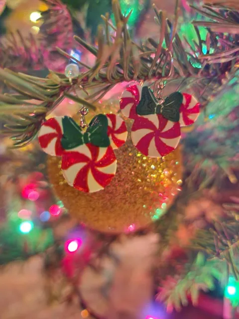 Disney Christmas Peppermint Minnie Earrings view 3