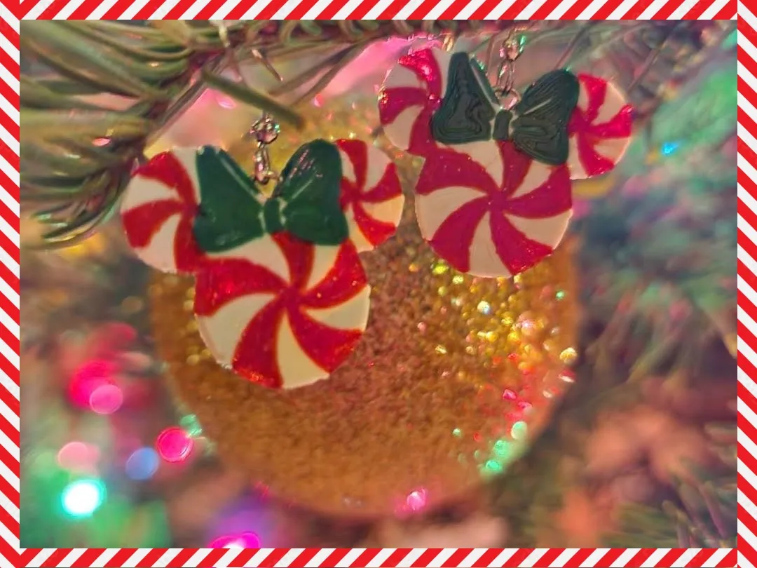 Disney Christmas Peppermint Minnie Earrings view 2