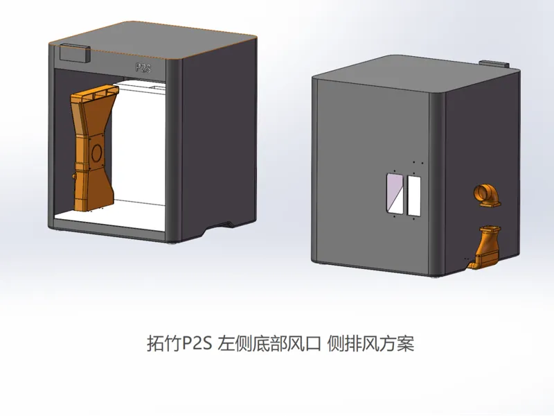 拓竹 P2S 左侧底部预留口 侧排风排气风道 降温方案
