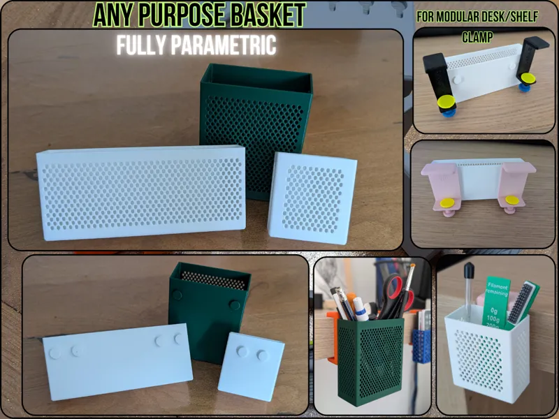 Parametric Basket for Modular Desk/Shelf Clamp