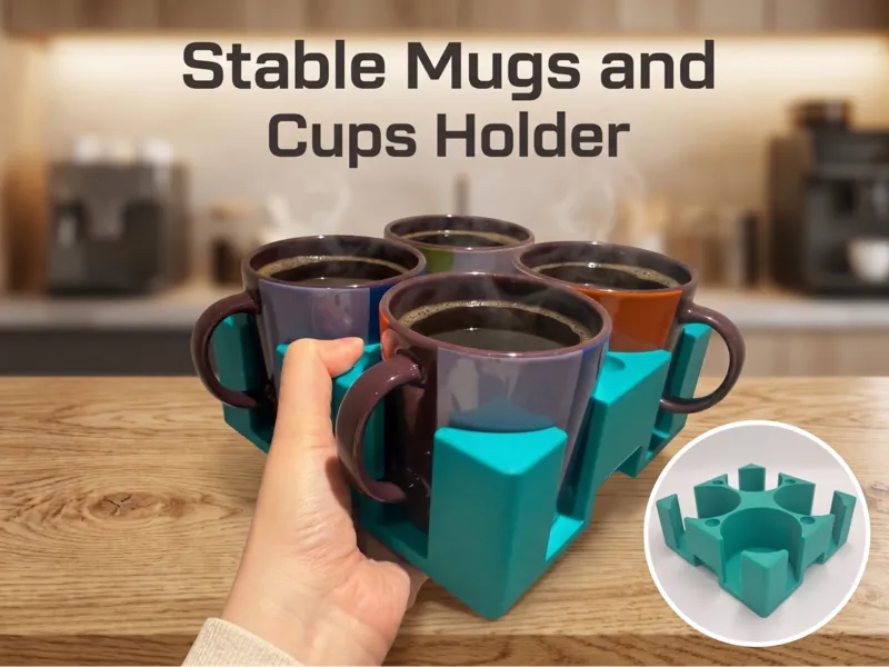 Stable No Spill 4 Cups and Mugs Caddy Holder Tray