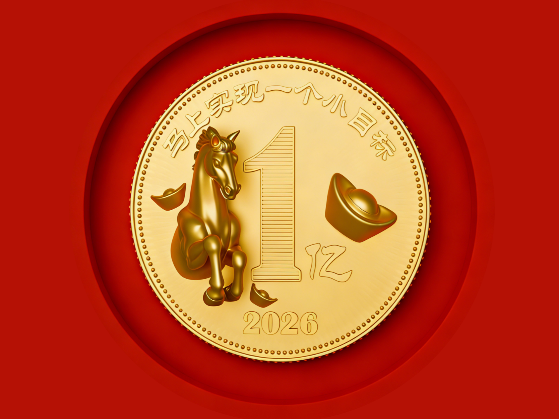 一亿马年马上实现小目标纪念币金币玩具币冰箱贴