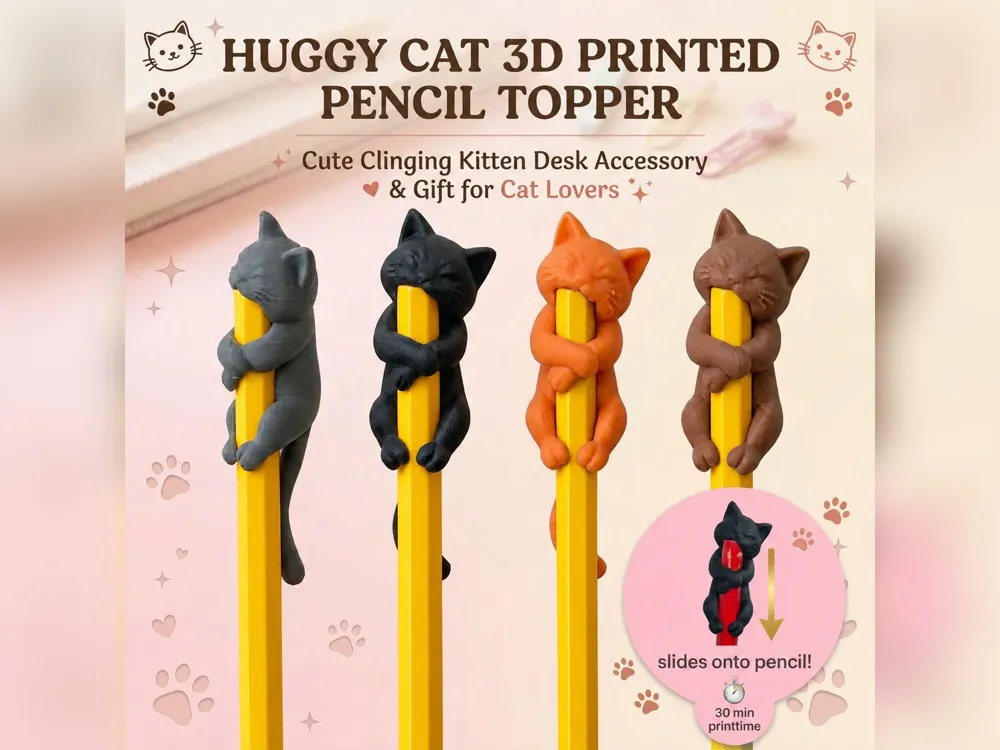 Huggy Cat Pencil Topper – Kitten Pencil Hugger - Free 3D Print Model ...