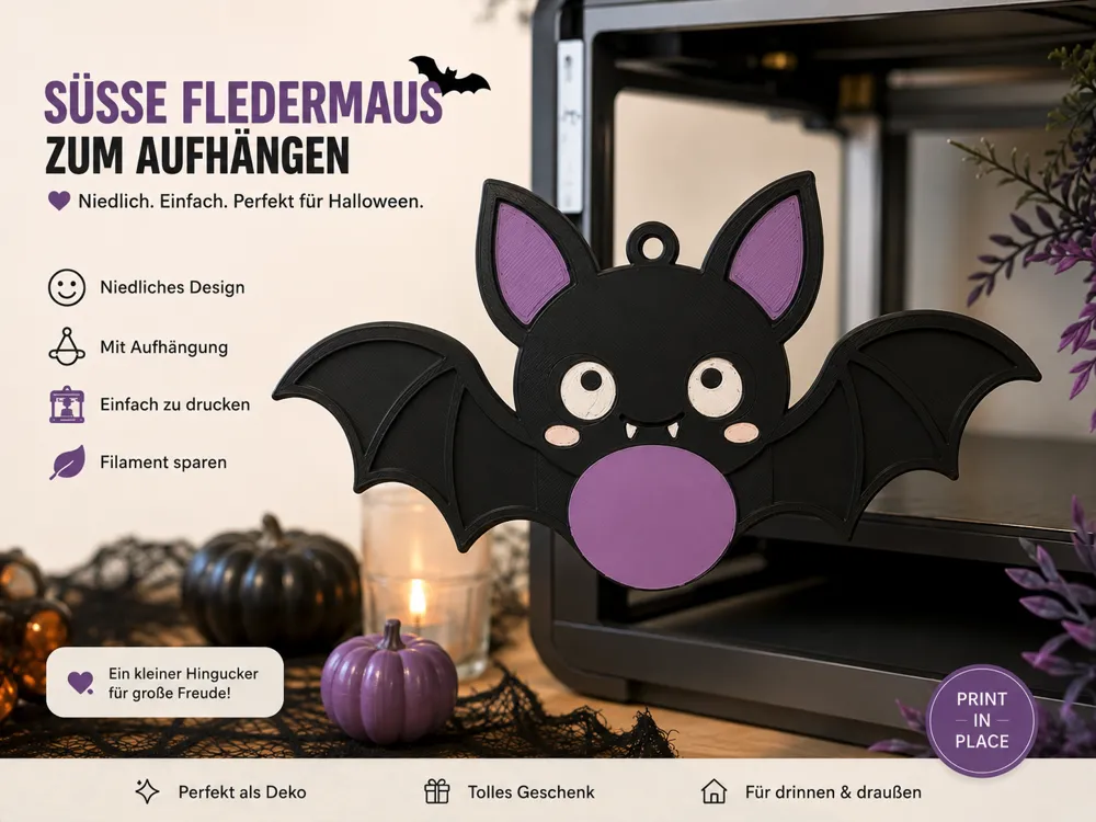 Accesorio para filamento: Süße Halloween-Fledermaus zum Aufhängen. Referencia del modelo original.