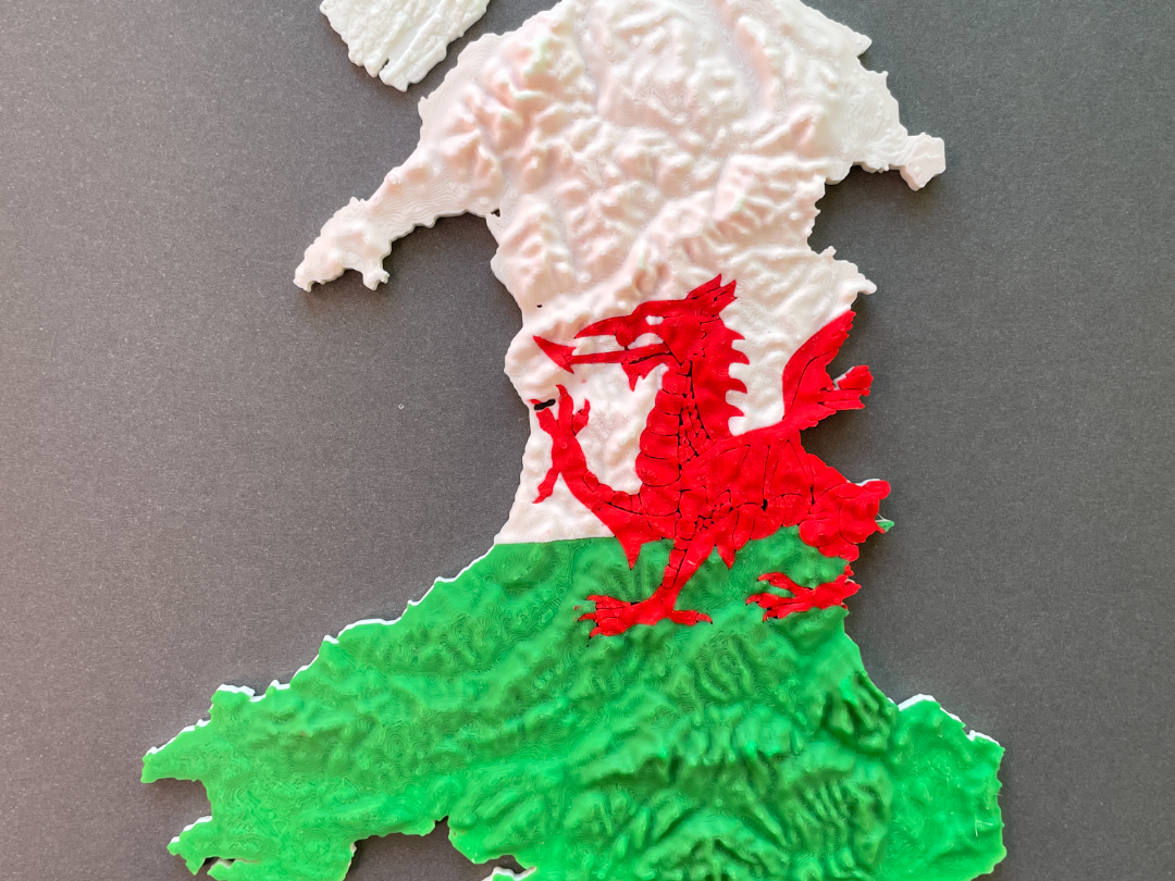 Wales topographic flag model Cymru