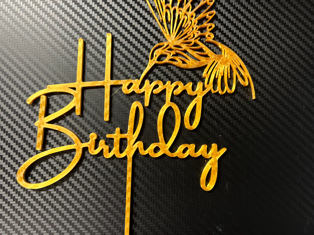 humming bird cake topper happy birthday sign