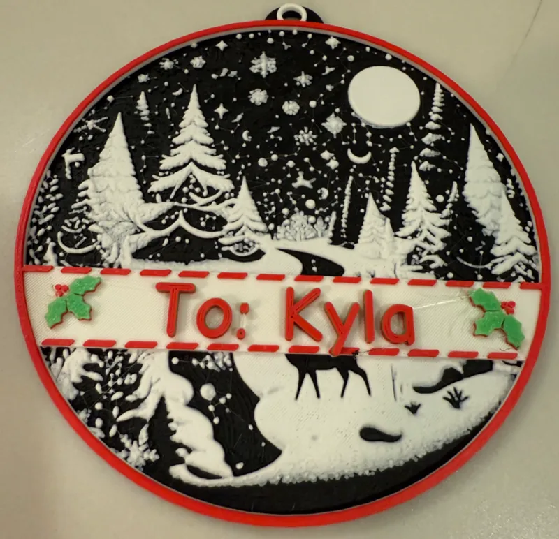 Snowy scene Christmas name tag