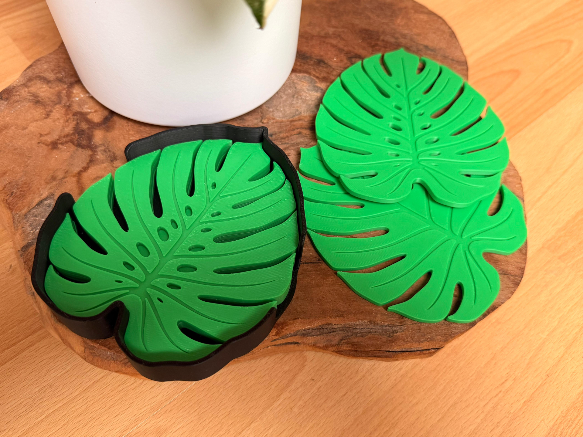 Monstera Deliciosa Coaster Set with Holder