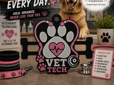 Accesorio para sujetar ligas de cabello: Vet Tech Hair Tie Holder Keychain — referencia de MakerWorld