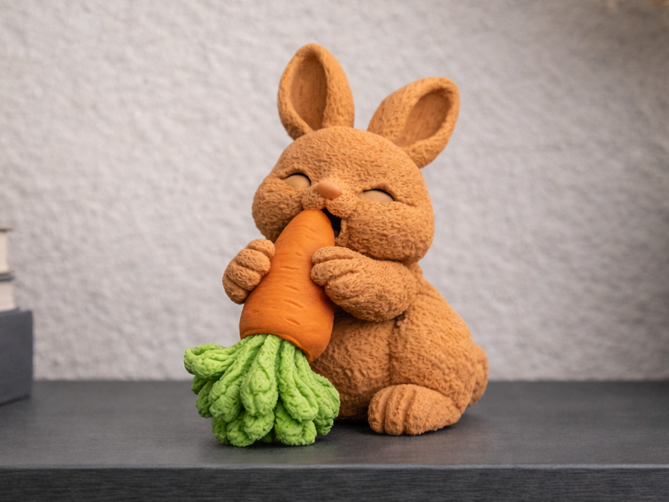 Cute Easter Bunny Biting a Carrot 