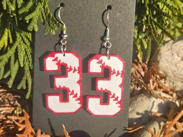Baseball and Softball Numbers 0 to 9 - Earrings