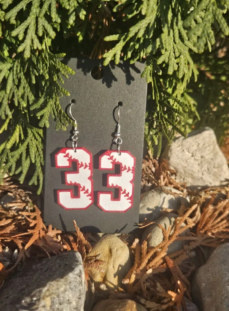Baseball and Softball Numbers 0 to 9 - Earrings view 2