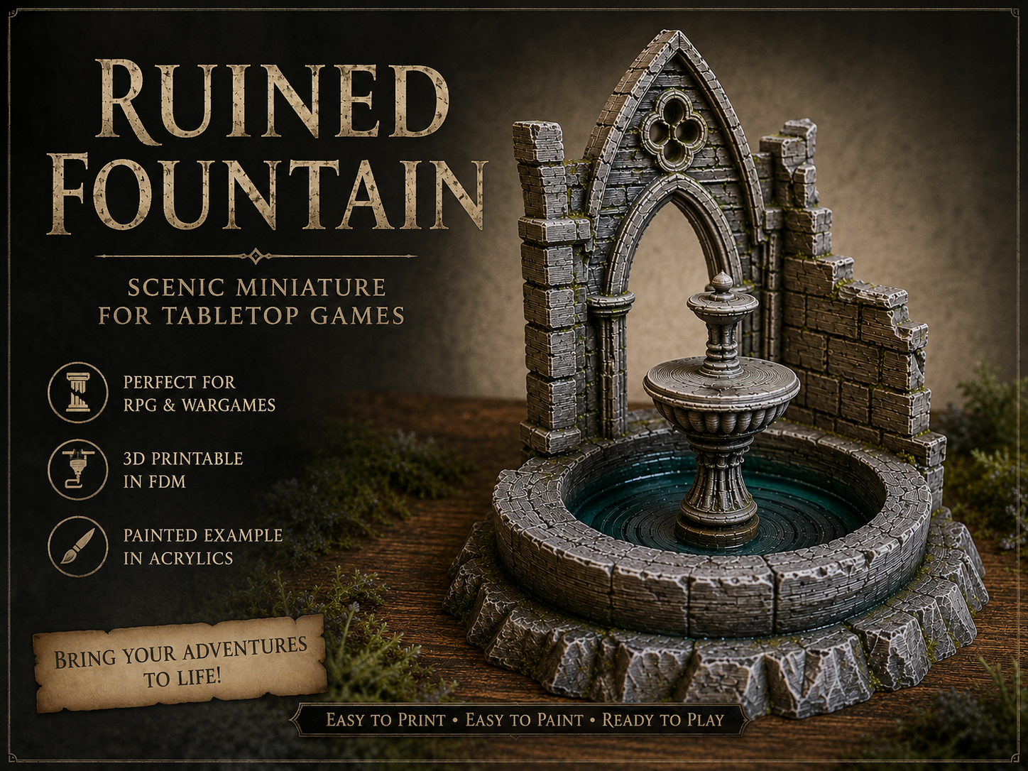 Ruined Fountain – Scenic Miniature for Tabletop