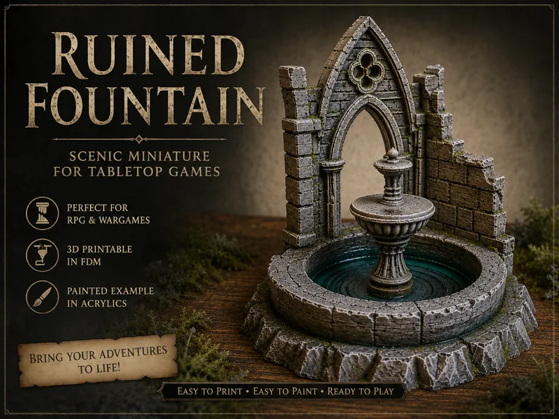 Ruined Fountain – Scenic Miniature for Tabletop
