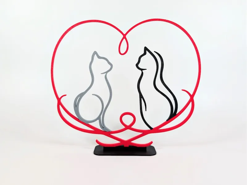 Elegant Flowing Line Love Heart Cats