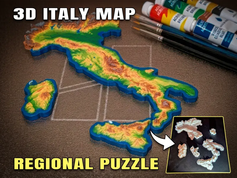 3D Italy Topographic Map Puzzle (Snap-In)