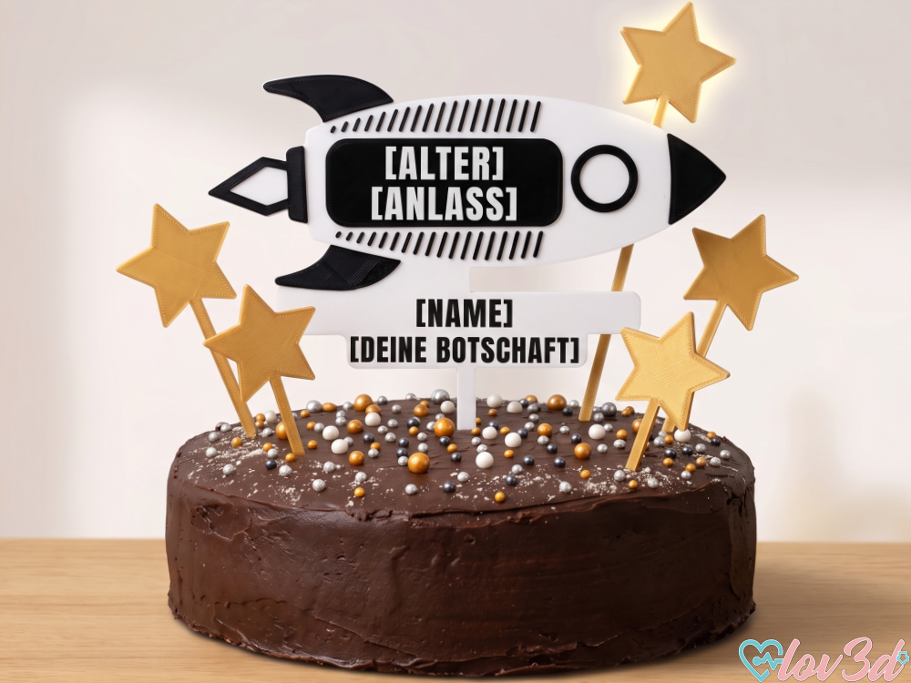 Customizable Rocket & Star Cake Topper Set