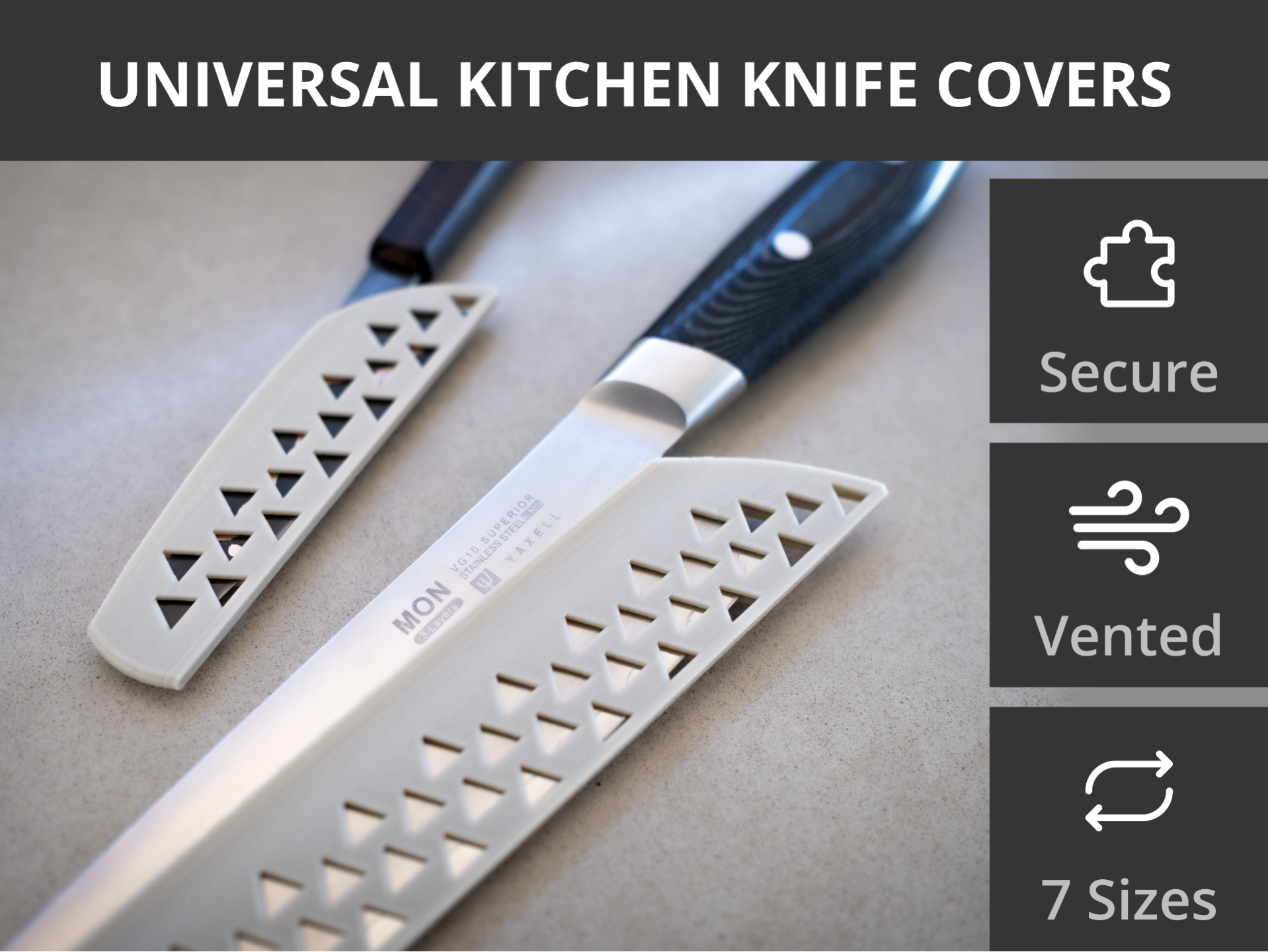 Universal Knife Blade Covers, Secure Fit - 7 Sizes