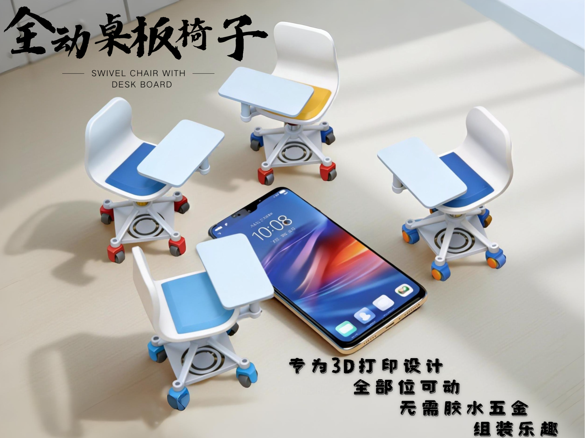 Miniatura 1 do modelo 3D 全部件可动桌板椅子