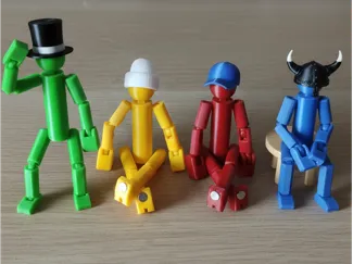 Blank Articulated Stickman Figurine  (w Magnets)